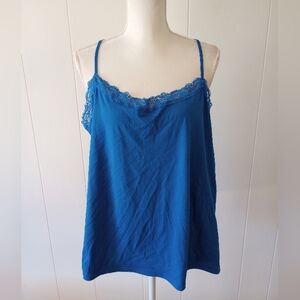 lace trim cami tank top 3X cotton stretch blue Y2K 90s mix&co